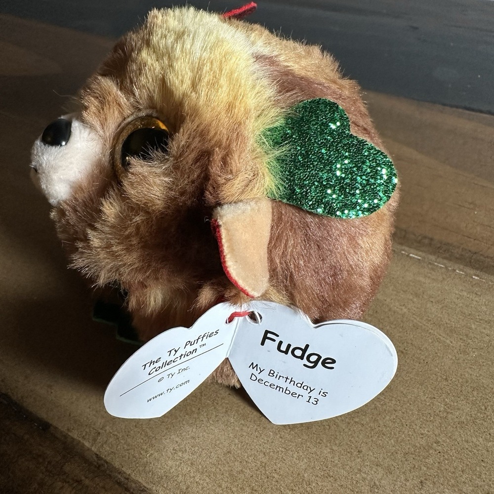 TY Puffies Fudge & Brie Plush Set of 2 Christmas Holiday Puffies With Tags - Picture 4 of 8